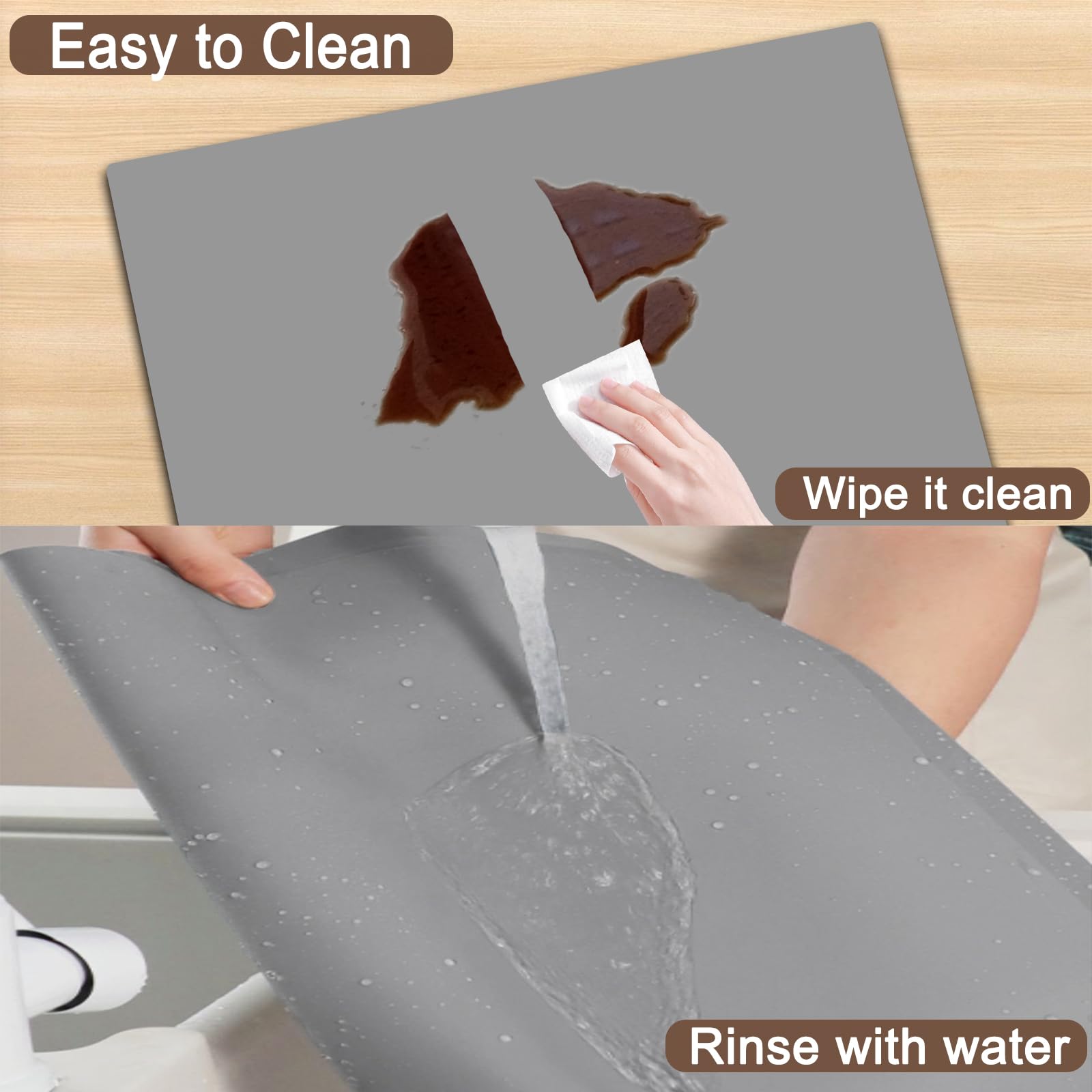 Silicone Mats for Kitchen Counter, 48"x32"(120cmx80cm) Large Heat Resistant Mat Kitchen Island Waterproof Countertop Protector Mat Nons-slip Extra Large Counter Mat, Dark Gray