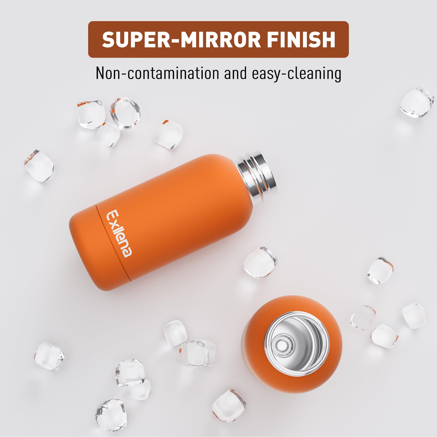 Exllena Small Water Bottle 12oz with Clip, Double Wall Stainless Steel Vacuum Small Insulated Water Bottle Keeps Drinks Cold 24 Hrs/Hot 12 Hrs for Kids Handbag School BPA Free (Bright Orange)