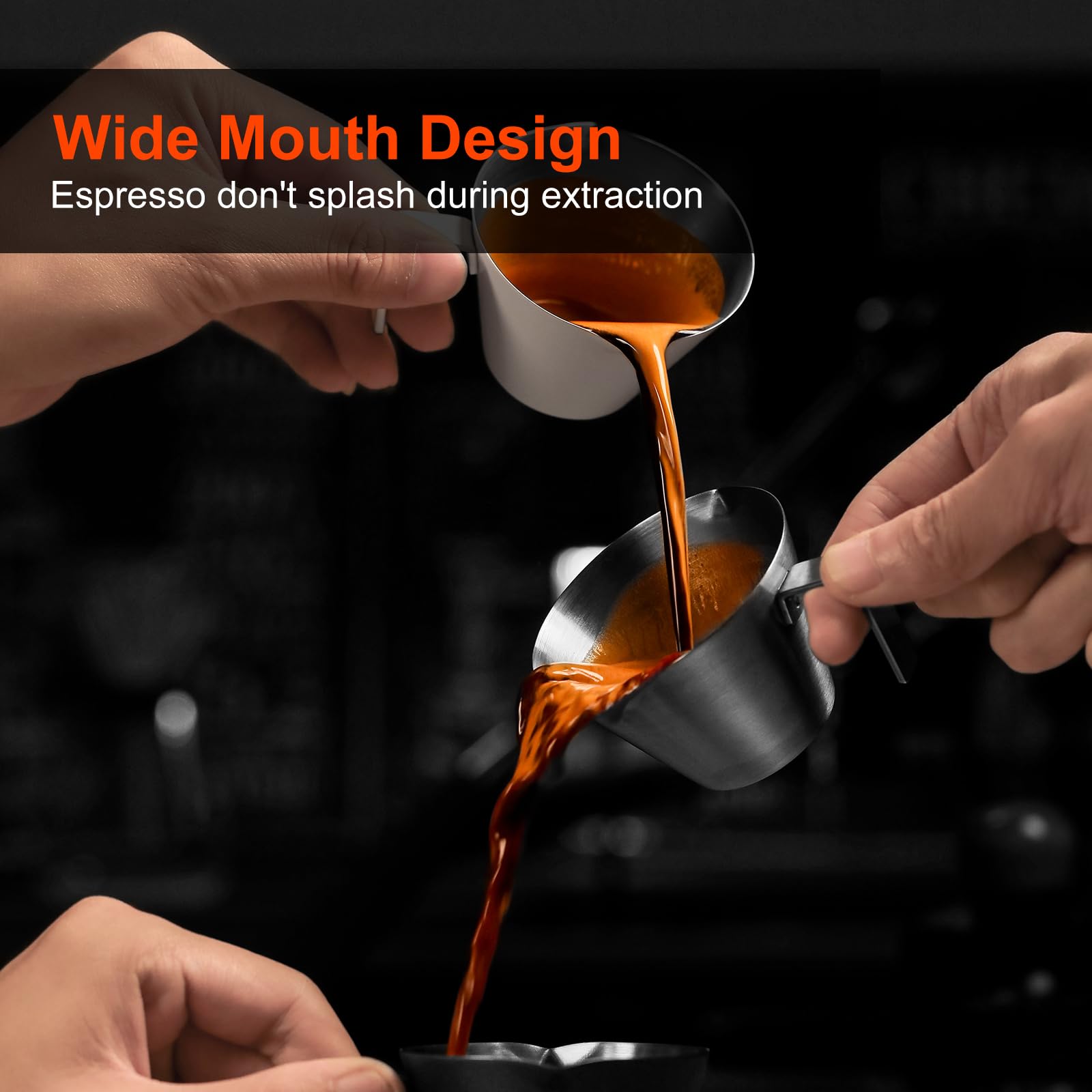 MHW-3BOMBER Espresso Measuring Cups, Double Spouts Stainless Steel Espresso Pour Cup, Espresso Shot Cups with Handle Scale, Metal Measuring Cups with V-Shaped Mouth, 3.4OZ/100ML Blue G5668-OS