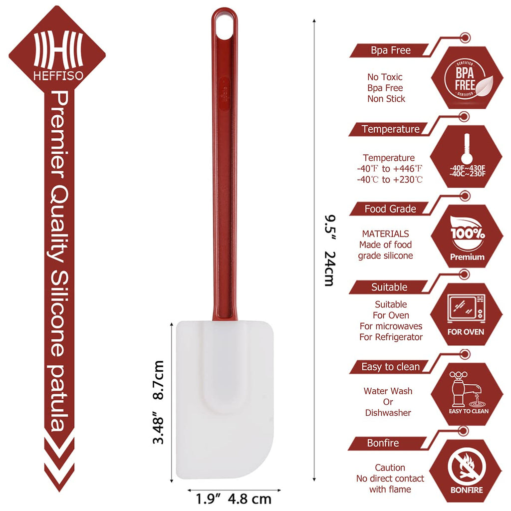 3 PCS Commercial Grade Heat Resistant Silicone Spatulas, 9.5-Inch Rubber Spatulas for Baking, Nonstick & BPA-Free