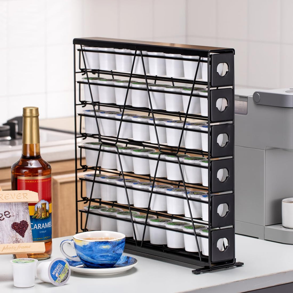 FlagShip 6-Tier Coffee Pod Holder for K Cup - 48 Capsule Max Capacity Metal Rack, Ultra-Efficient Corner Storage Space Saving Design