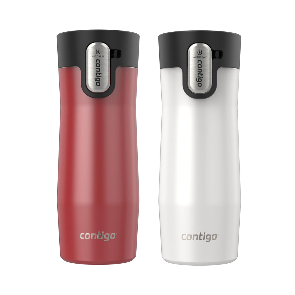 Contigo AUTOSEAL West Loop Vacuum-Insulated Stainless Steel Travel Mug with Easy-Clean Lid 16 oz 2-Pack Goji Berry Frosted Pearl Salt Frosted Pearl