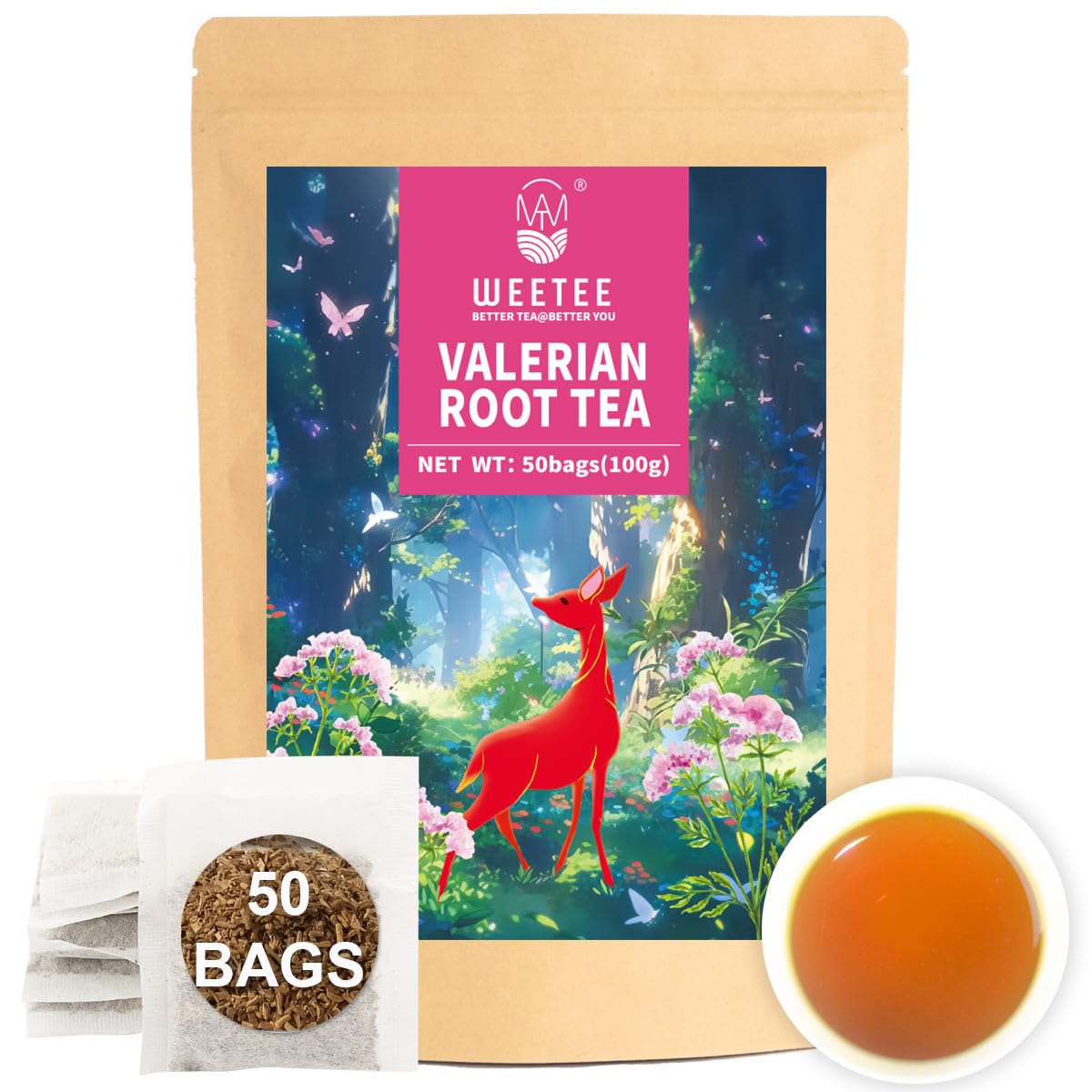 WT WEETEE Chamomile Lavender Tea Bags 100ct, Caffeine-free Tea for Bedtime