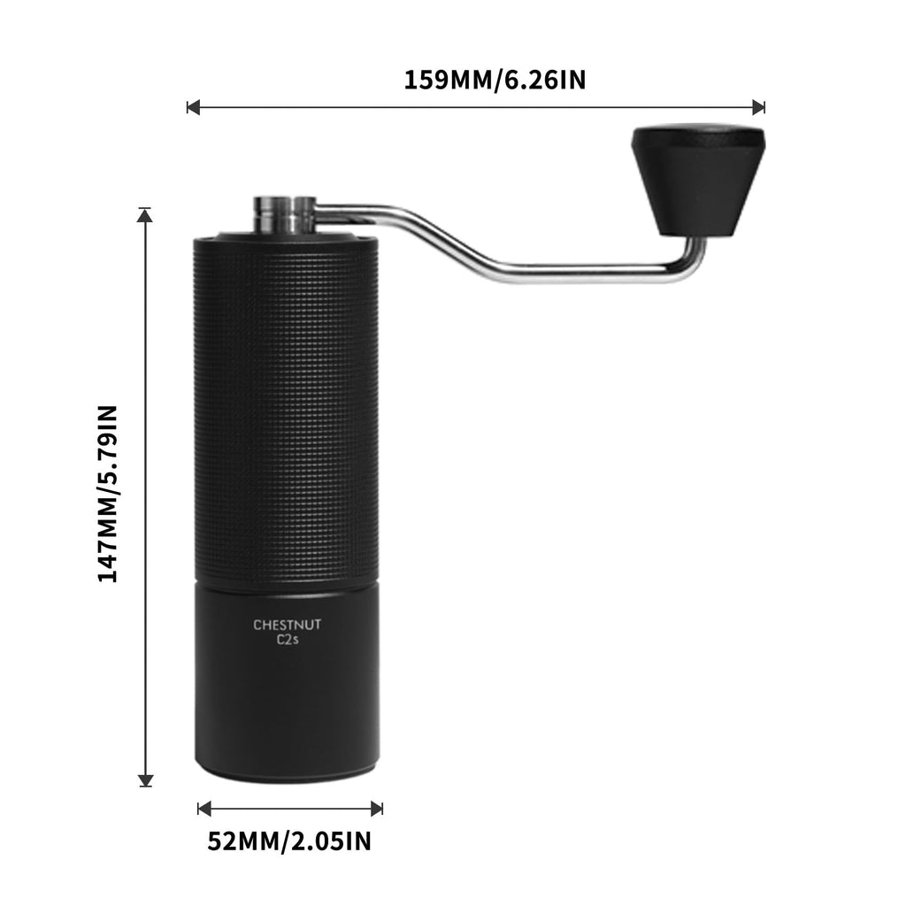 TIMEMORE Chestnut C2S Manual Coffee Grinder Stainless Steel S2C Conical Burr Coffee Grinder, Capacity 25g Hand Coffee Bean Grinder, Double Bearing Positioning, Black