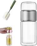 QUROXO 2025 New Tryteava Glass Infuser, Teava 3-In-1 Smart Tea Infuser with Cup Brush, Double-Layer Borosilicate Glass Tryteava Tea infusers Separation Cup (Silver, 280ml (9.5oz))