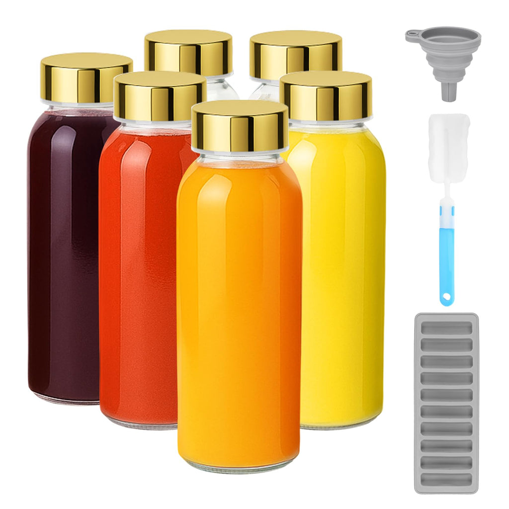 Zukro 10.5 oz Glass Juice Bottles with Stainless Steel Lids, Leak Proof