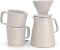 Pour Over Drip Coffee Maker Gift Set with Two Coffee Mugs, Non-Electric Pour Over Coffee Dripper, Easy Manual Brew Maker, Dishwasher and Microwave Safe, Filters not included (Ivory)