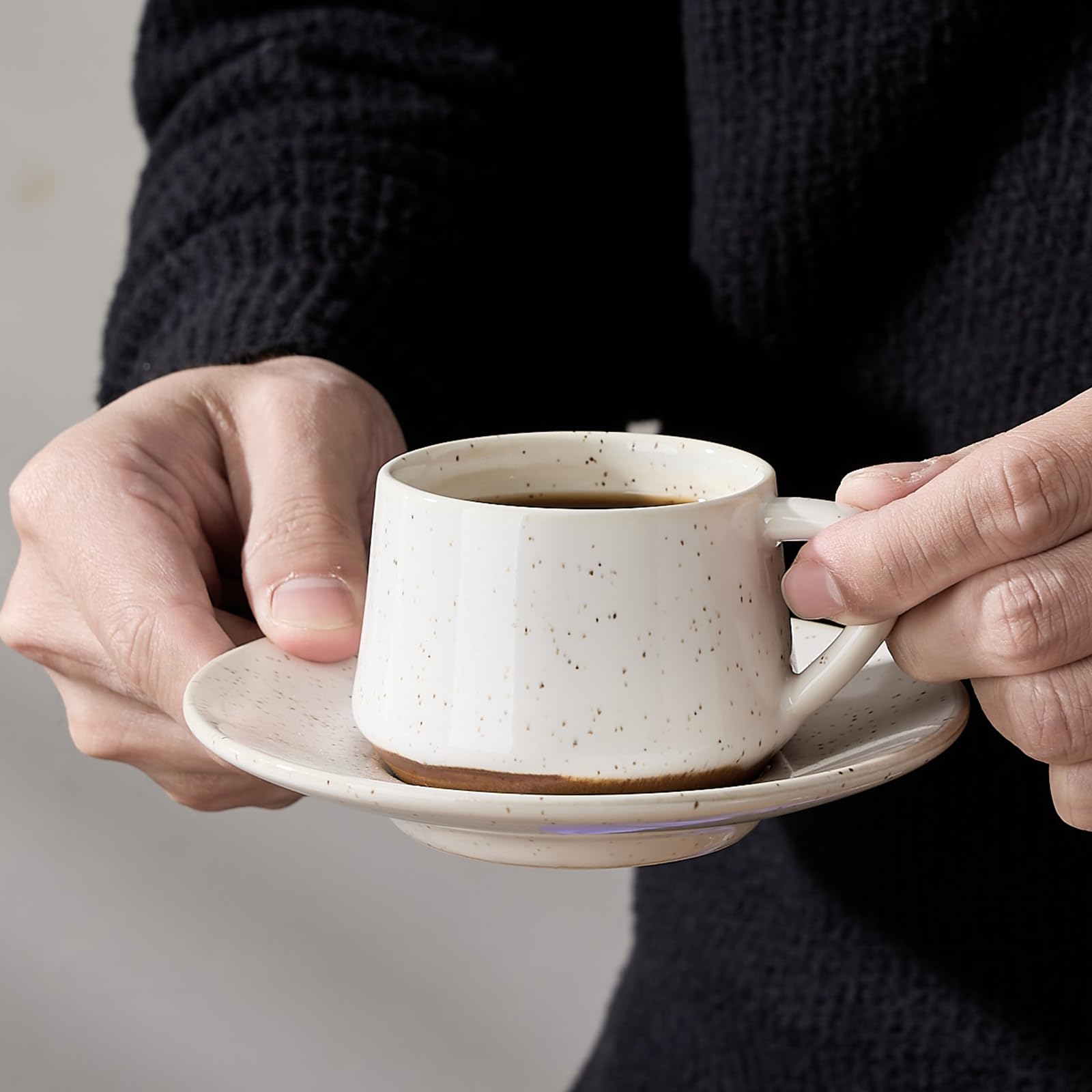 Stackable Cappuccino Cup Set of 6 [4oz]Activated-Glazed Ceramic Coffee Cup