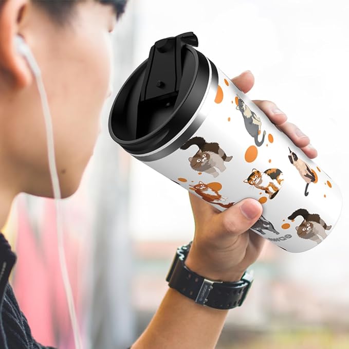 Insulated Coffee Mug with Ceramic Coating, 18oz Travel Mug with Leak-proof Lid, Vacuum Double-wall Tumbler, Stainless Steel Thermal Cup for Tea, Hot Cocoa, Cold Beverage, Ice Drinks
