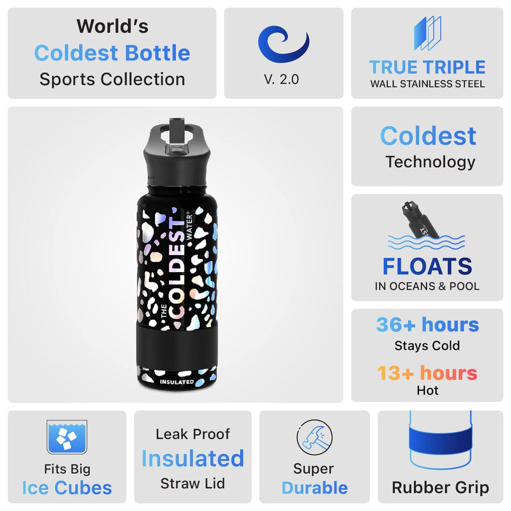 Coldest Insulated Water Bottle with Straw Lid - Stainless Steel Metal Insulated Bottle for Men & Women (Moonlight Leopard, 32 oz)