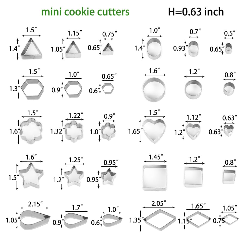 30Pcs Mini Cookie Cutters Set- Heart Star Flower Round Square Hexagon Oval Diamond - Small Stainless Steel Cookie Cutters - Polymer Clay Cutters Mini Fruit Cutter Small Biscuit Cutters