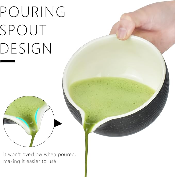Artcome Bluestone Glaze Matcha Kit for Japanese Tea Ceremony, Bowl with Pouring Spout, Whisk, Tea Scoop, Matcha Powder Strainer, Matcha Tea Set For Making Usucha, Koicha and Matcha Latte (10 PCS)