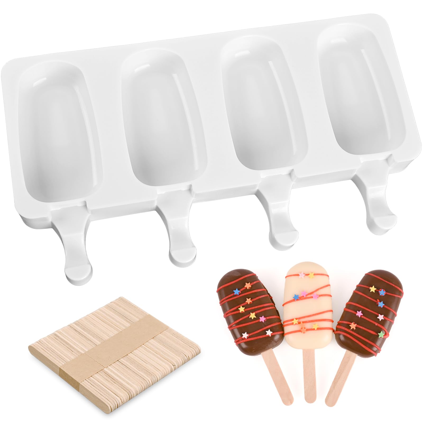Sakolla Popsicle Silicone Mold with 50 Pcs Wooden Sticks