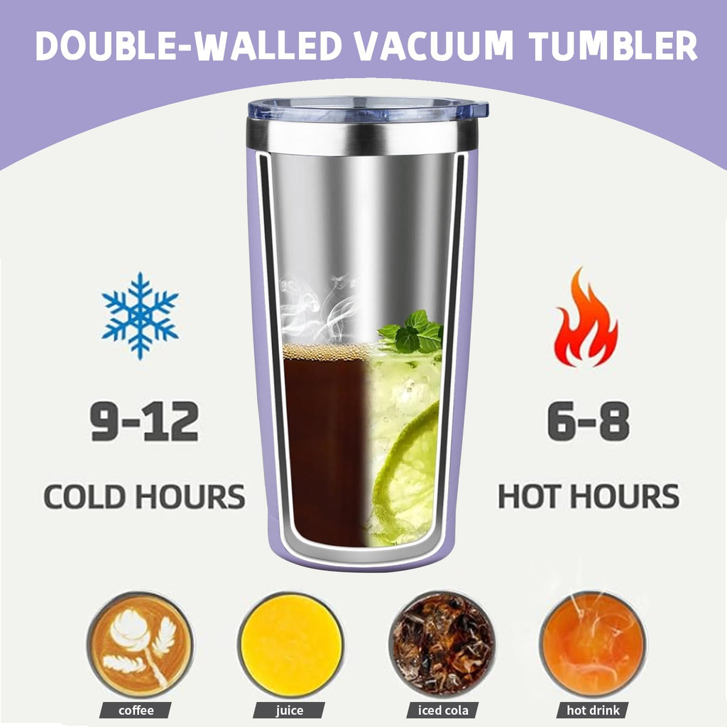 GUDEMAO 20 oz Tumbler with Lids and Straws, Stainless Steel Insulated Coffee Tumbler, Double Wall Vacuum Insulated Travel Mug Cup, Leakproof Thermal Coffee Cup for Hot and Cold Drinks (light purple)