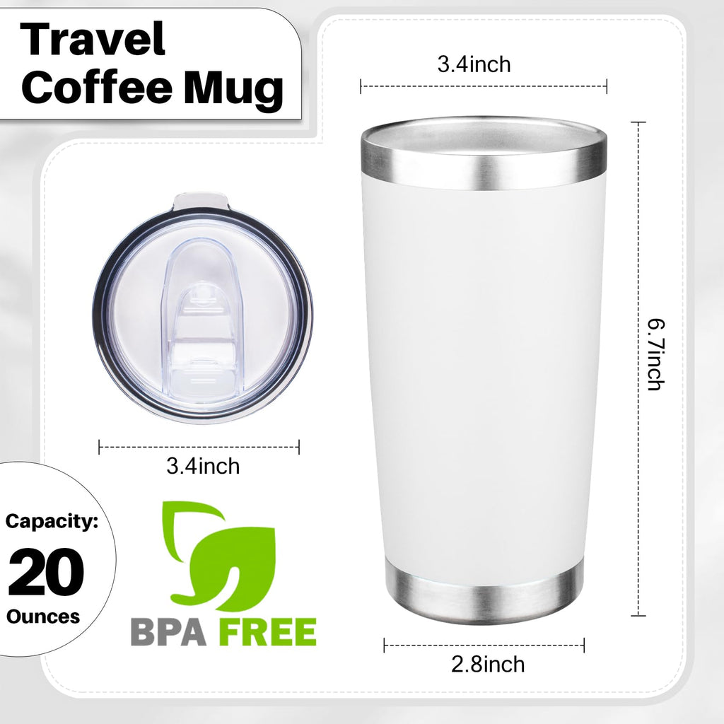 FLIFQI 20oz Tumbler with Lid Double Wall Vacuum Insulated Travel Coffee Mug Stainless Steel Thermal Cup Powder Coated Sturdy Coffee Tumbler for Hot and Cold Beverage (White,1)
