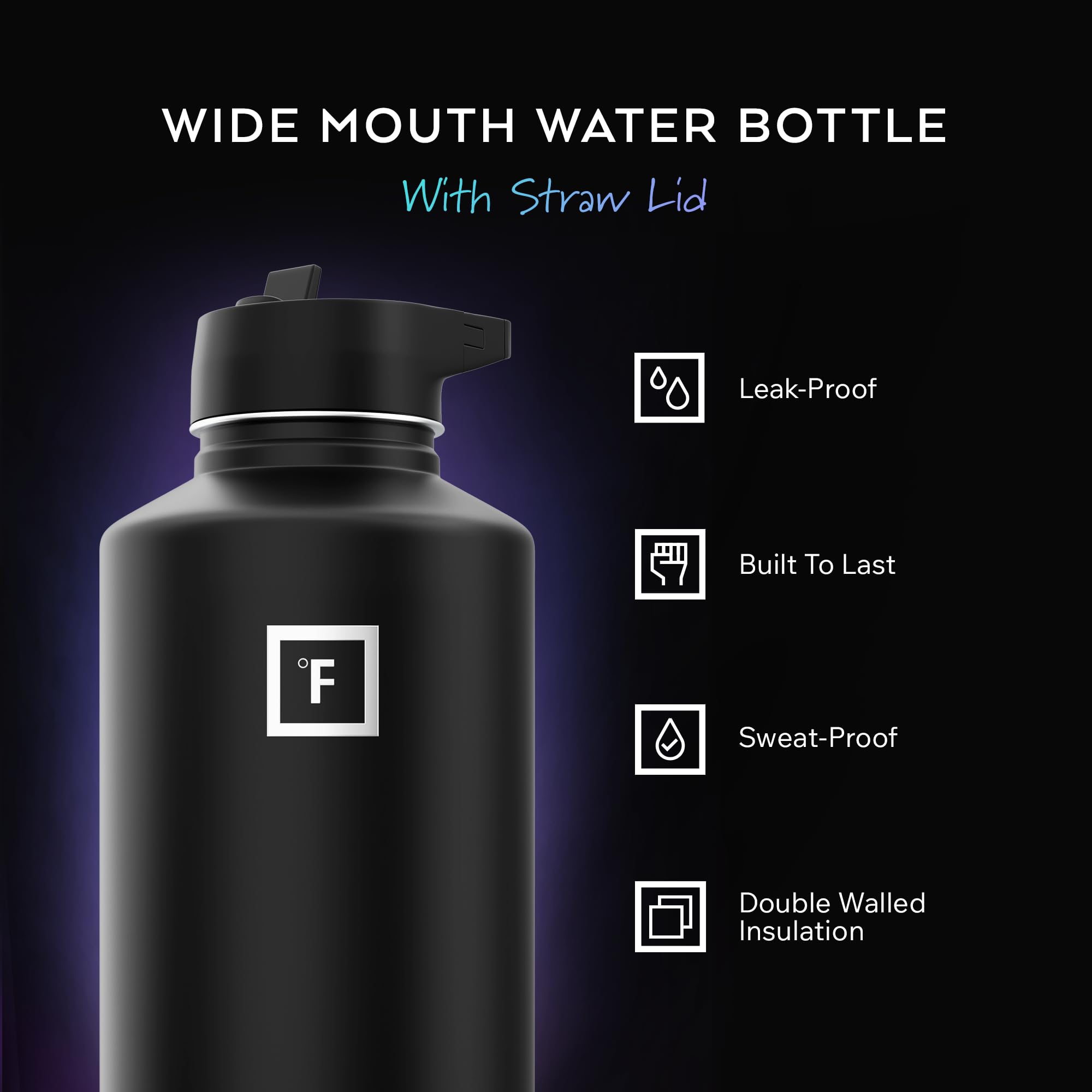 IRON °FLASK 64 oz Wide Mouth Water Bottle with Straw