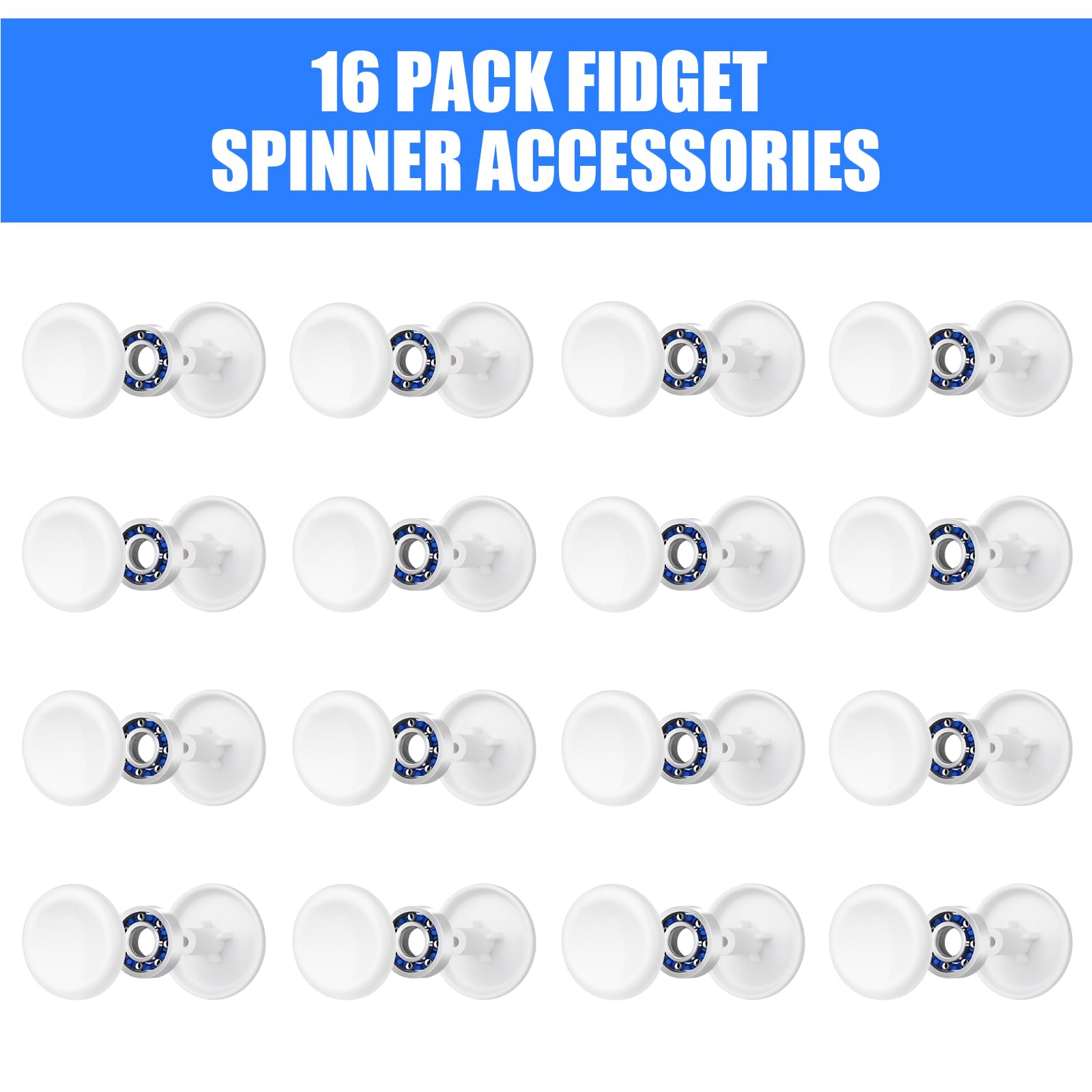 16 Pack Fidget Spinner Bearing and Cap Replacement Set, Chrome Steel Bearing Balls, High Speed 13mmx7mmx4mm Bearings Single Sealed Small Bearings for Fidget Spinner