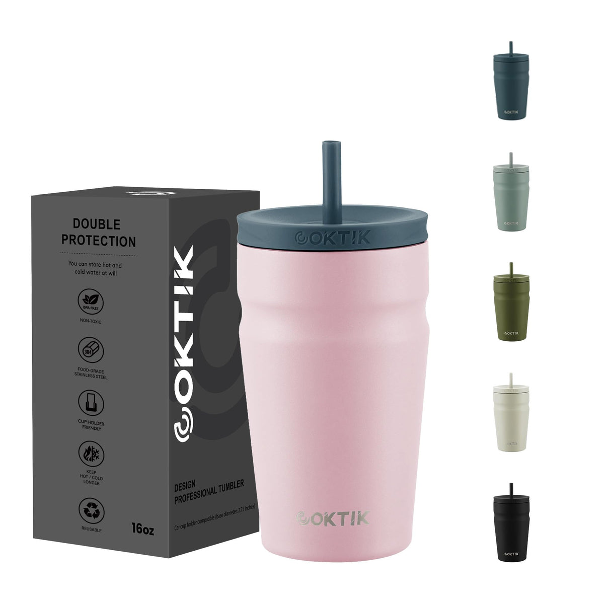 COKTIK 20oz Insulated Tumbler with Lid and Straw Iced Coffee Cup Reusable Stainless Steel Travel Mug Water Bottle Cupholder Friendly for Women Men Her Him (Olive)