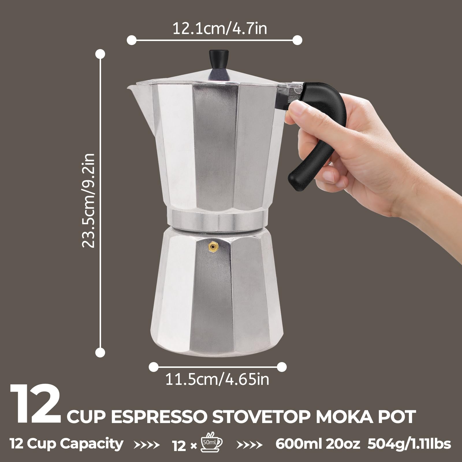 Aluminum 12 Cup 600ml Moka Pot Express Coffee Maker Stovetop Espresso