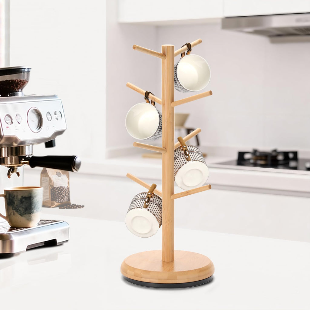 BAMBANG Mug Holder, 360° Rotating Mug Tree Holds 8 Coffee Cups, Space Saving Mug Rack with Stable Base for Kitchen Coffee Bar