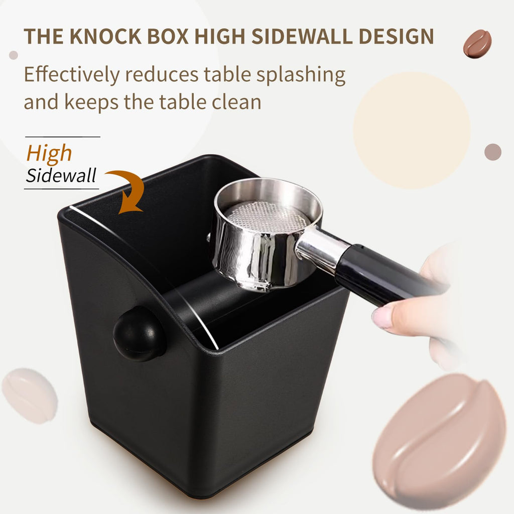 IAOSEN Espresso Knock Box Square High Side Wall Splash Prevention Design Knock Box Shock Absorbing Non Slip Knock Box Espresso With Removable Knock Bar Espresso Accessories for Home/Office