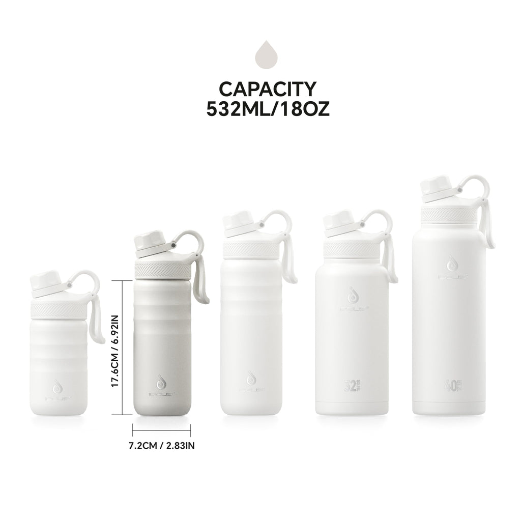 IDEUS 18oz Stainless Steel Insulated Bottle with 2 Leak-Proof Lids, White
