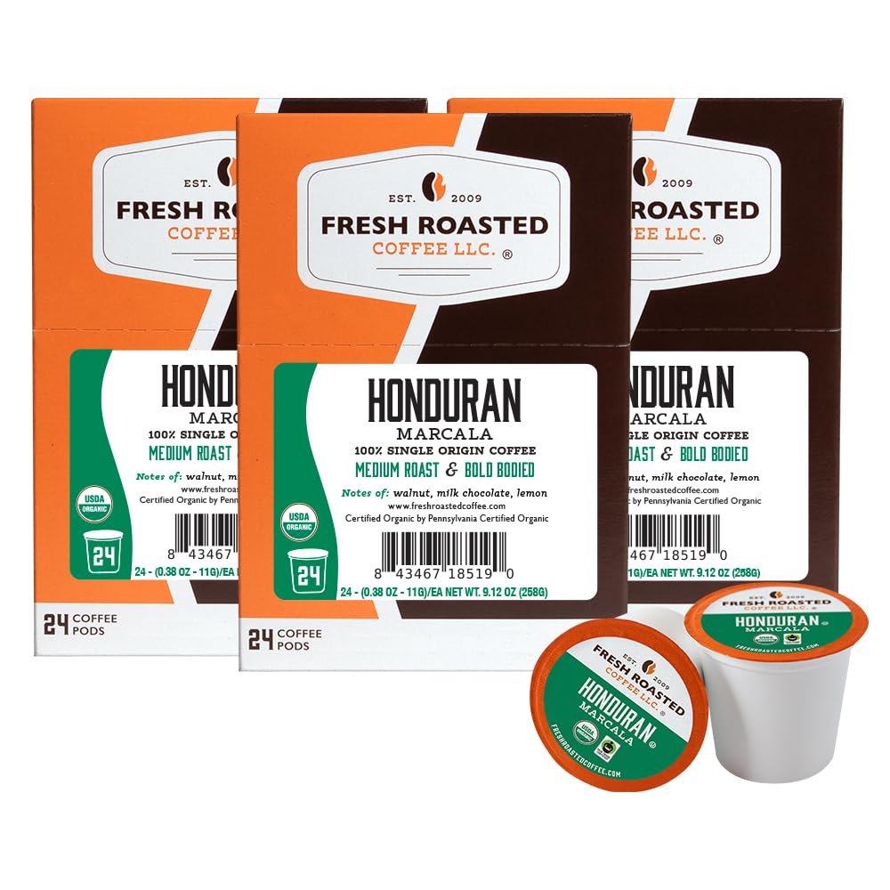 Fresh Roasted Coffee, Organic Bali Blue Moon K-Cup Pods for Keurig Brewers, Medium Roast, USDA Organic, Kosher, 24 Count (Pack of 3)