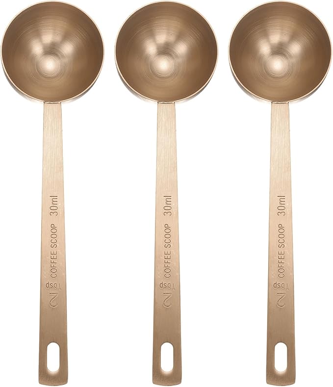 HARFINGTON 3pcs Coffee Scoop Spoon 2tbsp (6tsp, 30ml) 304 Stainless Steel Long Handle Teaspoon/Tablespoon Measuring Spoons Scoops for Tea Sugar Kitchen, Rose Gold
