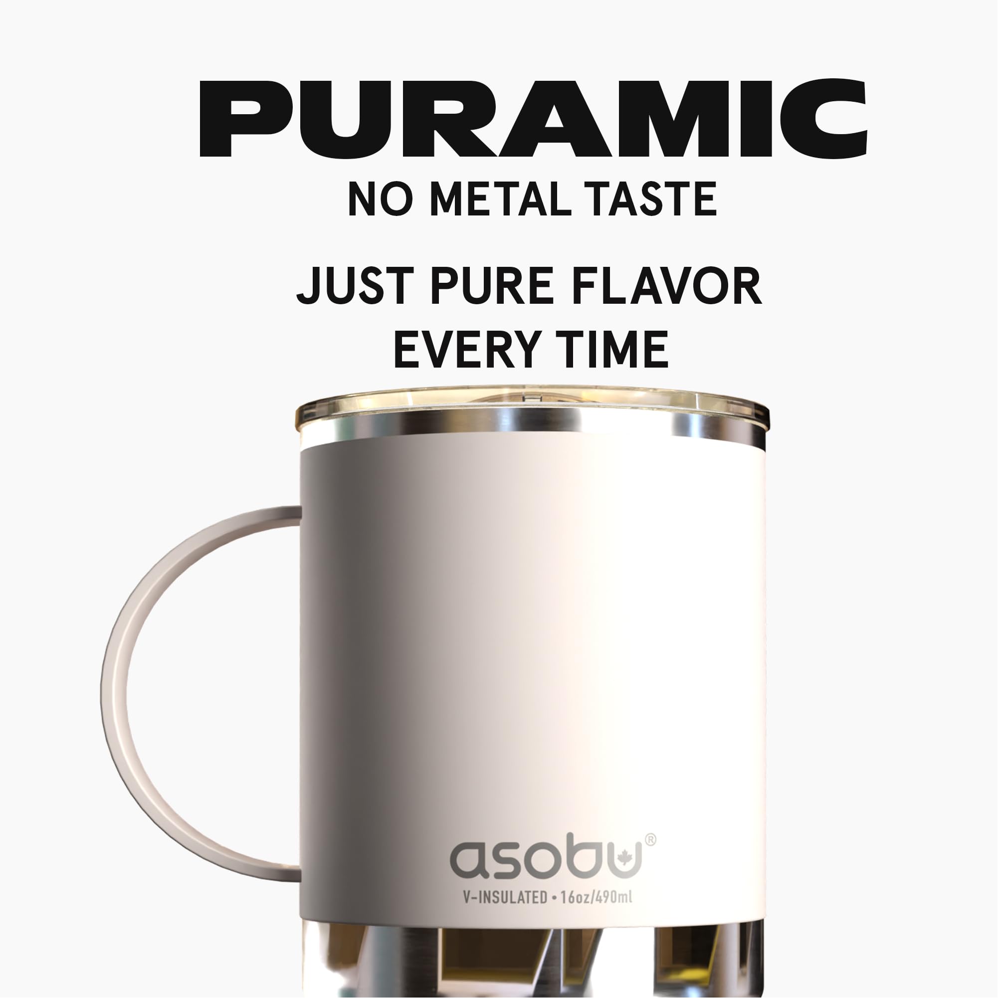 asobu Ultimate Ceramic Travel Mug, 12oz Insulated Stainless Steel Coffee Cup with Handle & Splash-Resistant Lid, Ceramic Lined for Pure Taste, BPA-Free, Double-Wall Vacuum for Hot Drinks