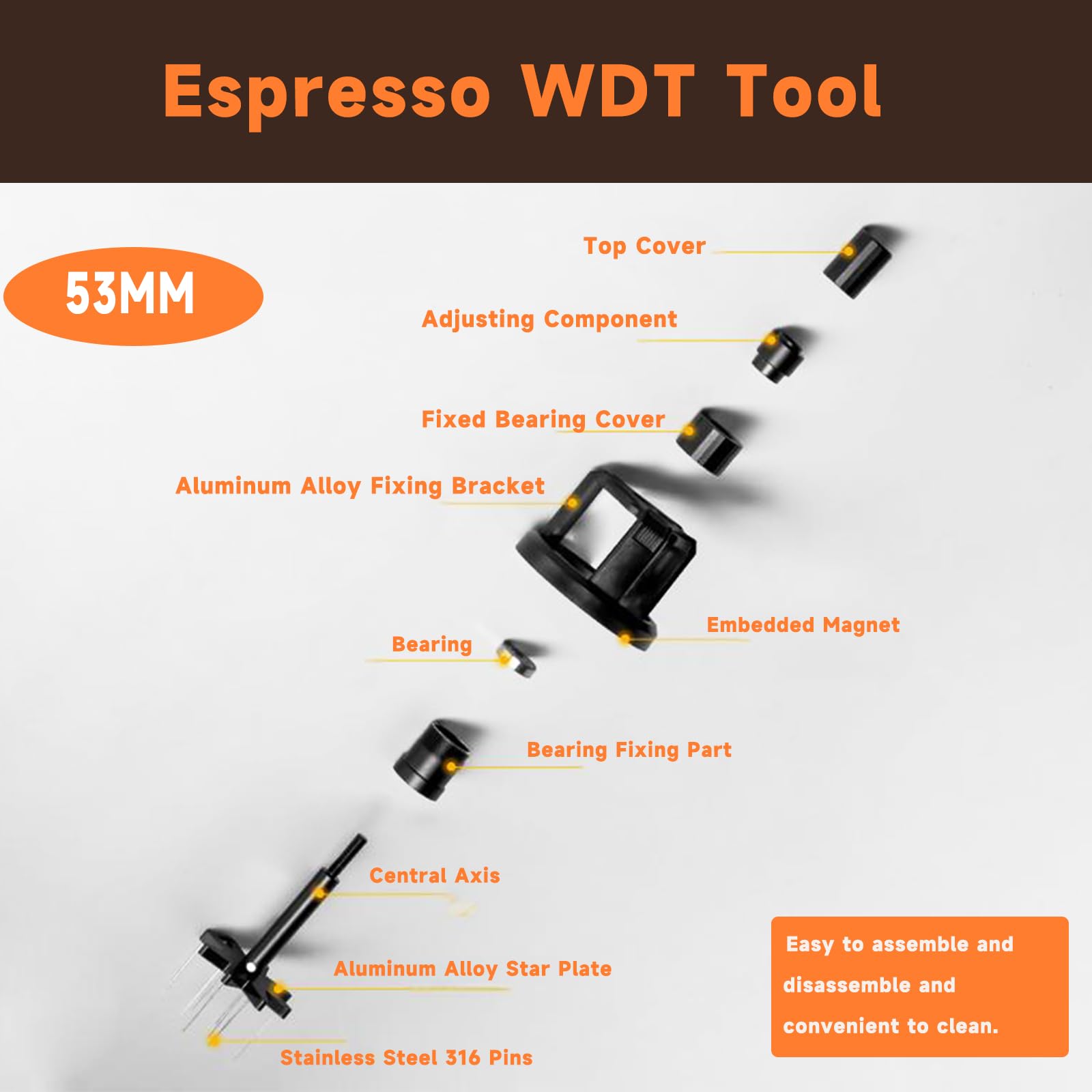 Bamynoir 54mm WDT Tool ，Espresso Stirrer Distribution Tool,Compatible with Breville Portafilter 54mm,Adjustable Height,with Magnetic Suction