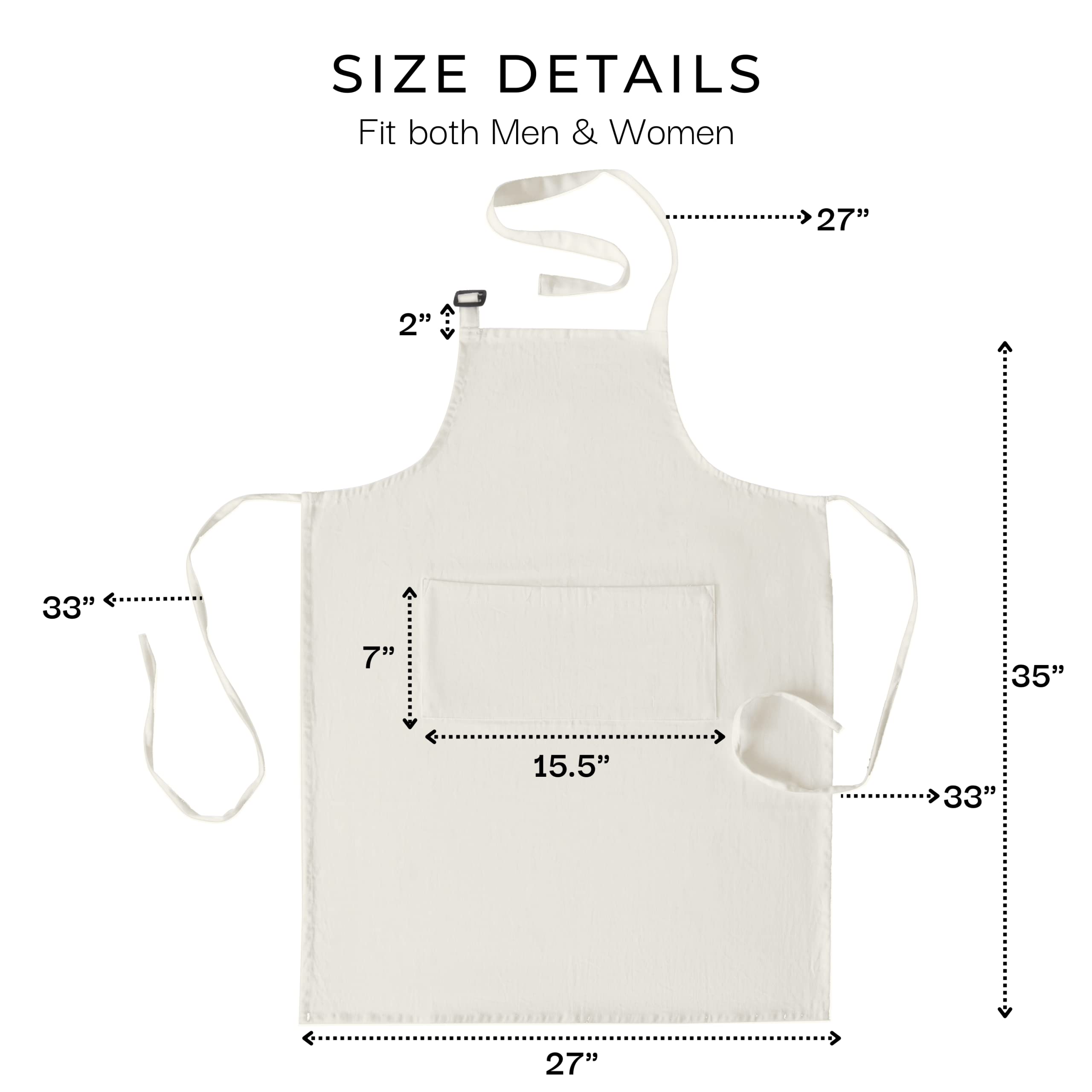 RAJRANG Chef Apron for Women Men with Pockets Cotton Kitchen Cooking Full Length Plain Aprons Marshmallow 35x27 Inches, Pack of 2