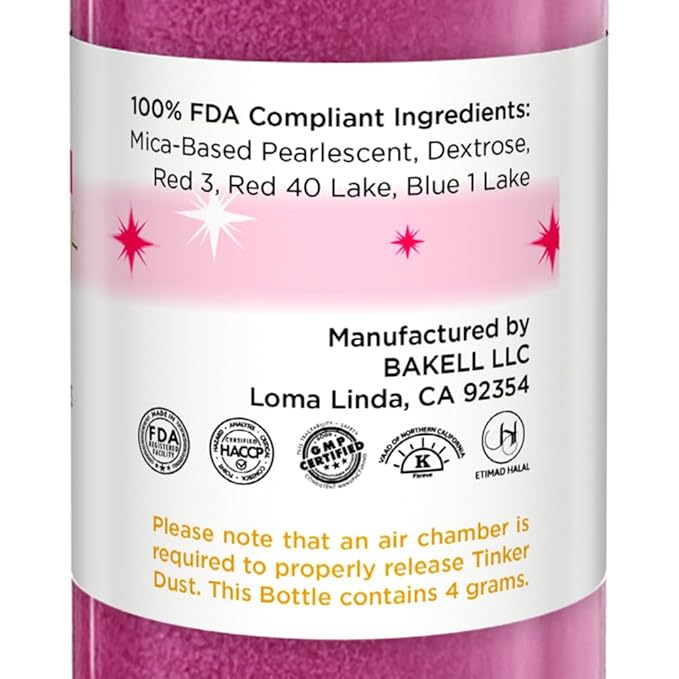 Bakell - Cranberry Tinker Dust (4g, 1x Mini Spray Pump) Edible Glitter for Food, Desserts, and Beverages!