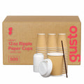 GUSTO [12 oz. - 500 Count Insulated Kraft Ripple Paper Hot Cups, Disposable Coffee Cups With Lids - Ideal for Hot Beverages, Travel, and Office Use (Formerly Comfy Package)