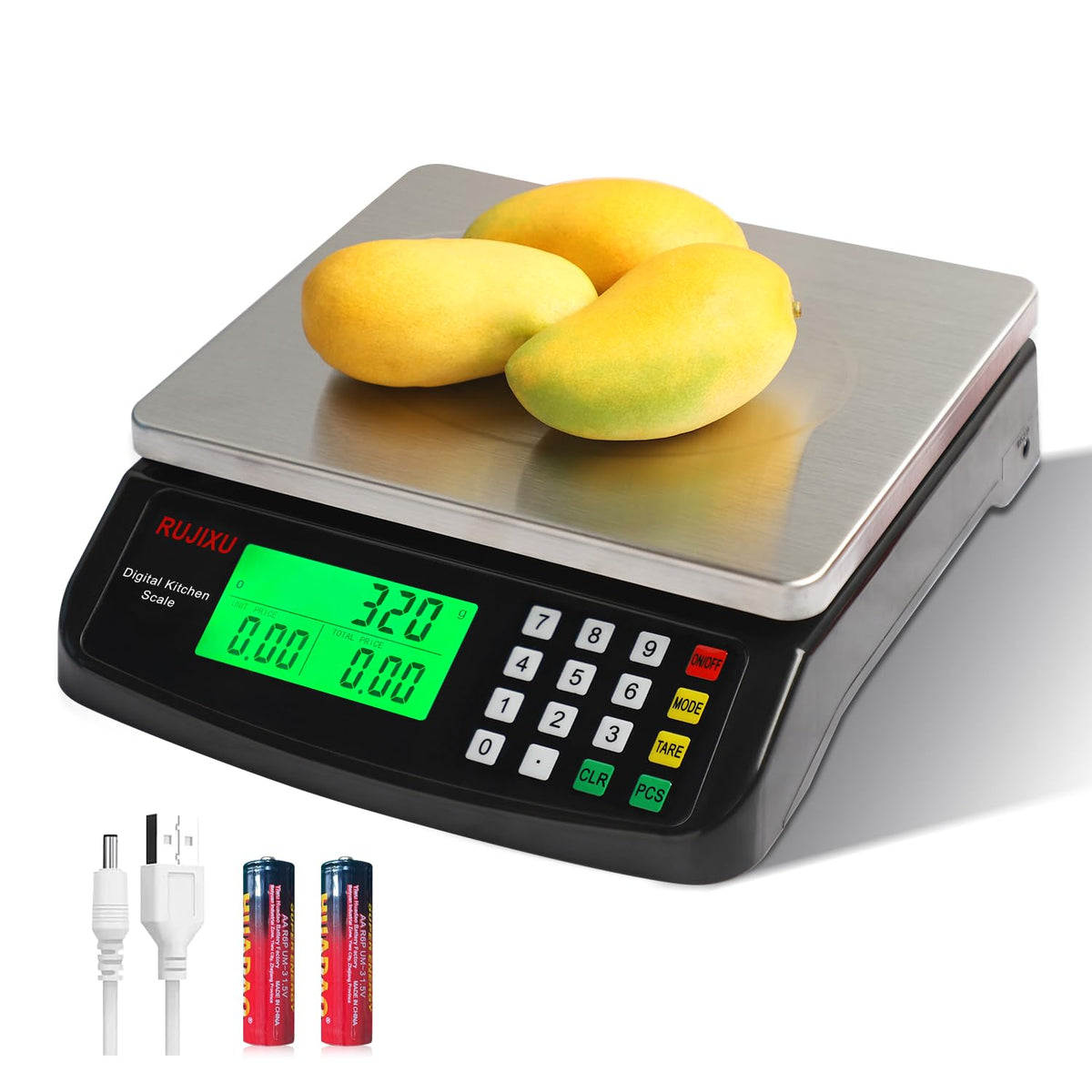 Food Scale 88lb/40kg Large Digital Kitchen Scale 0.05oz/1g with Price Computing Commercial Scale 304 Stainless Steel gram Scale for Baking Cooking Meat Restaurant ，USB or AA Battery(Included)
