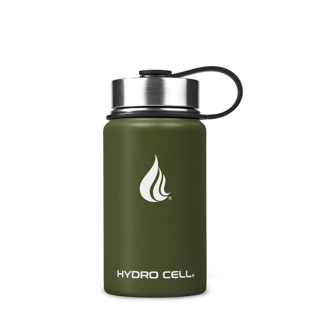 HYDRO CELL Stainless Steel Insulated Water Bottle with Straw - For Cold & Hot Drinks - Metal Vacuum Flask with Screw Cap and Modern Leakproof Sport Thermos for Adults (Army 14oz)