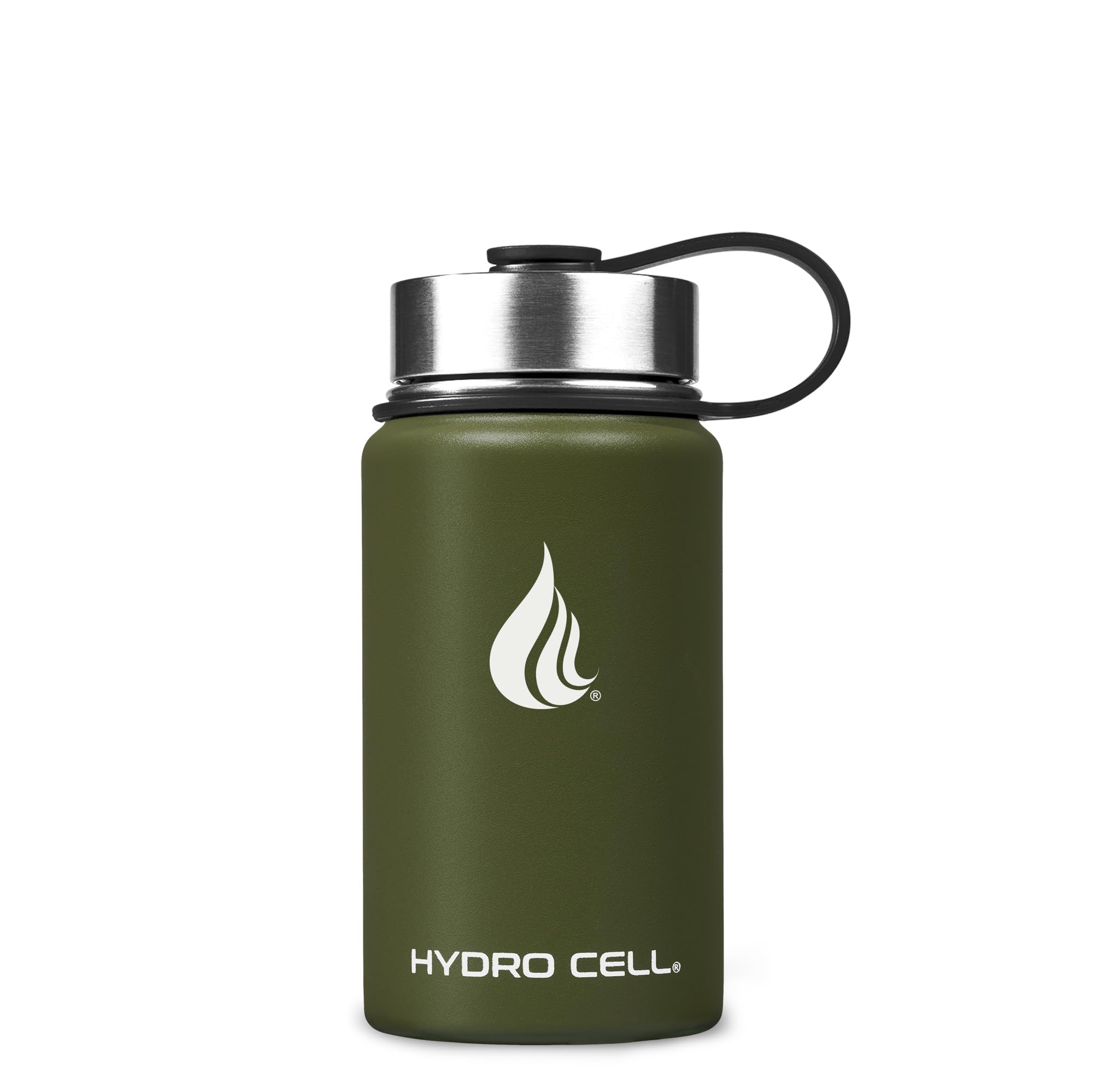 HYDRO CELL Stainless Steel Insulated Water Bottle with Straw - For Cold & Hot Drinks - Metal Vacuum Flask with Screw Cap and Modern Leakproof Sport Thermos for Adults (Army 14oz)