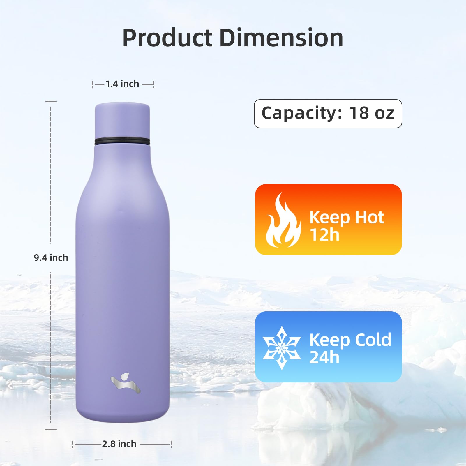 Konokyo 18 oz Insulated Stainless Steel Metal Water Bottle with Strap