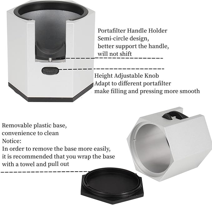 Espresso Tamping Station, Coffee Portafilter Holder, Aluminum Alloy Stand for Most 51mm, 53mm, 54mm, 58mm Coffee Portafilter (Hexagon,Silver)