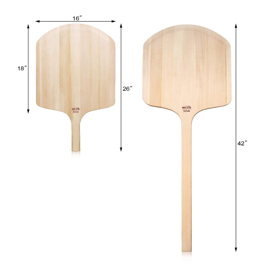New Star Foodservice 50332 Restaurant-Grade Wooden Pizza Peel, 18" L x 16" W Plate, with 8" L Wooden Handle, 26" Overall Length