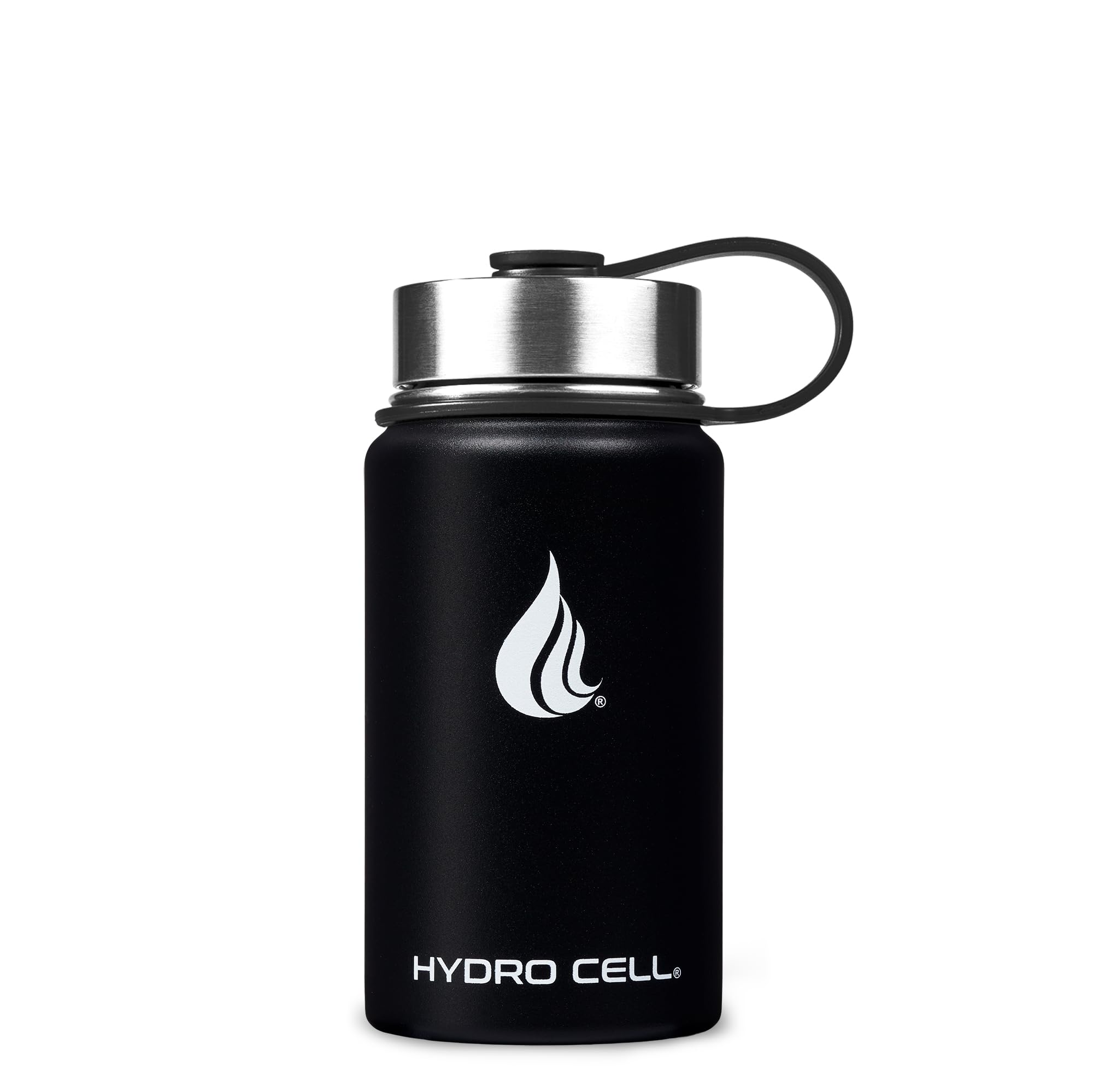 HYDRO CELL Stainless Steel Insulated Water Bottle with Straw - For Cold & Hot Drinks - Metal Vacuum Flask with Screw Cap and Modern Leakproof Sport Thermos for Adults (Black 14oz)