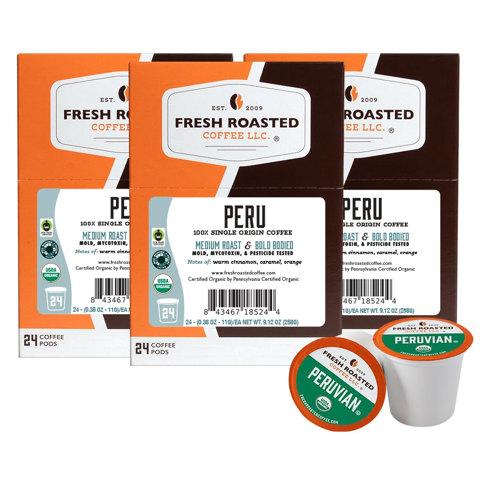 Fresh Roasted Coffee, Organic Bali Blue Moon K-Cup Pods for Keurig Brewers, Medium Roast, USDA Organic, Kosher, 24 Count (Pack of 3)