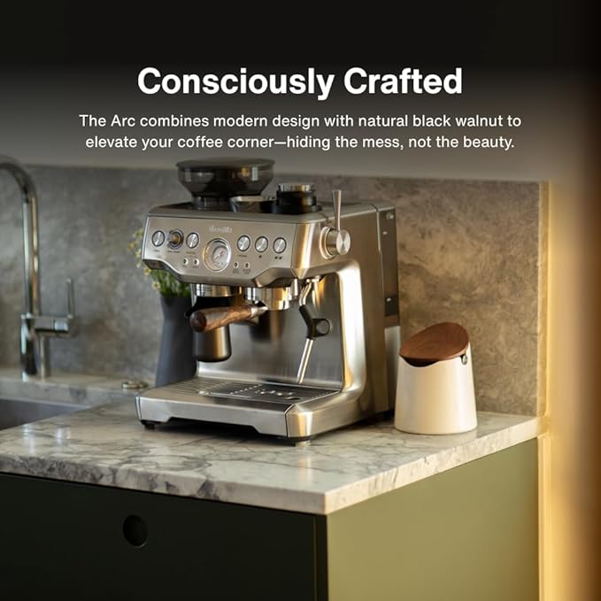 CREMA Coffee Products Arc Knock Box | Holds 12–16 Espresso Pucks| Durable,Stain-ResistantBuild withNon-Slip Base|Elegant WalnutPlastic Lid Design| EasyClean-Up &Moisture Control|White Finish