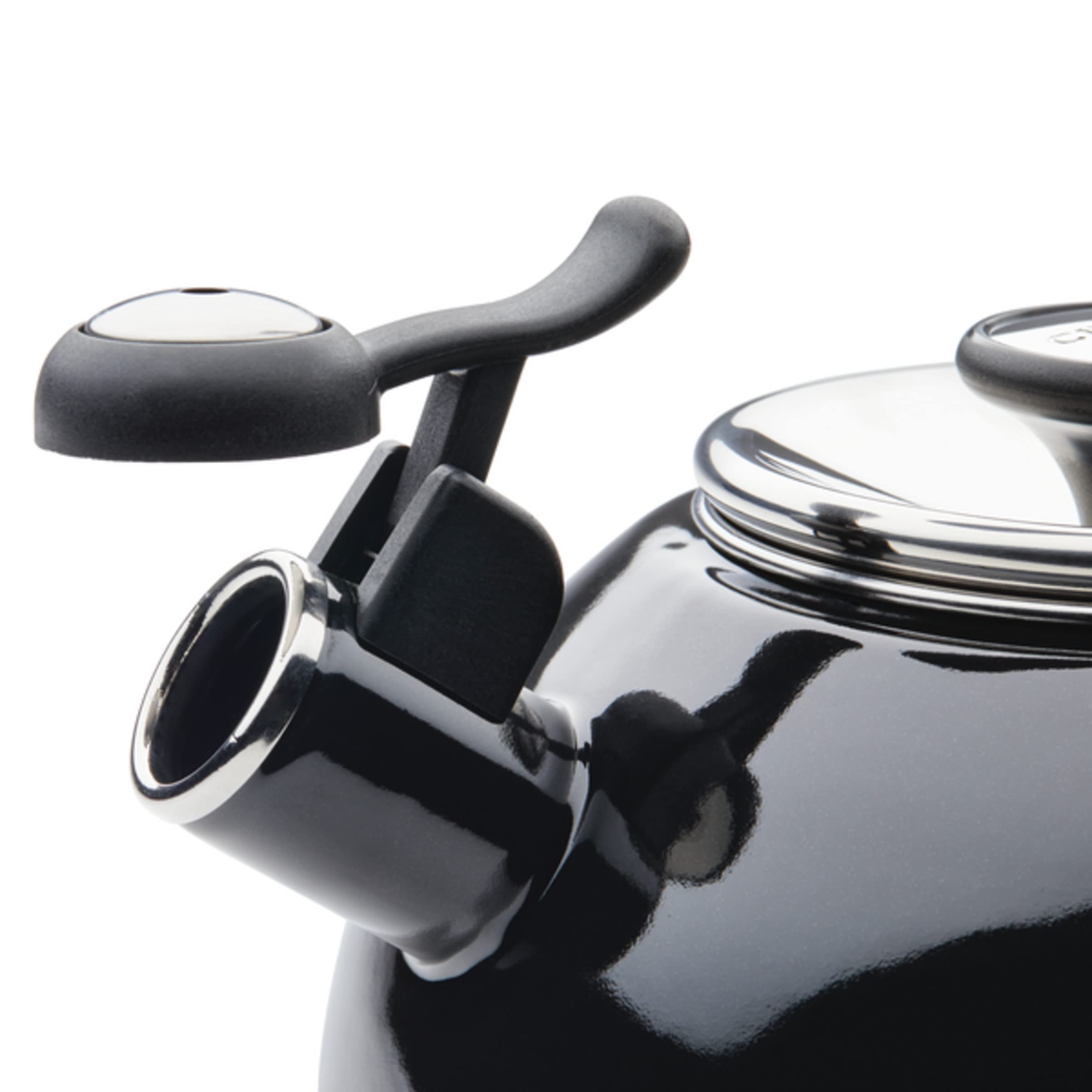 Circulon Enamel on Steel Whistling Induction Teakettle, Tea Kettle for Stovetop with Flip-Up Spout, 2-Quart, Black