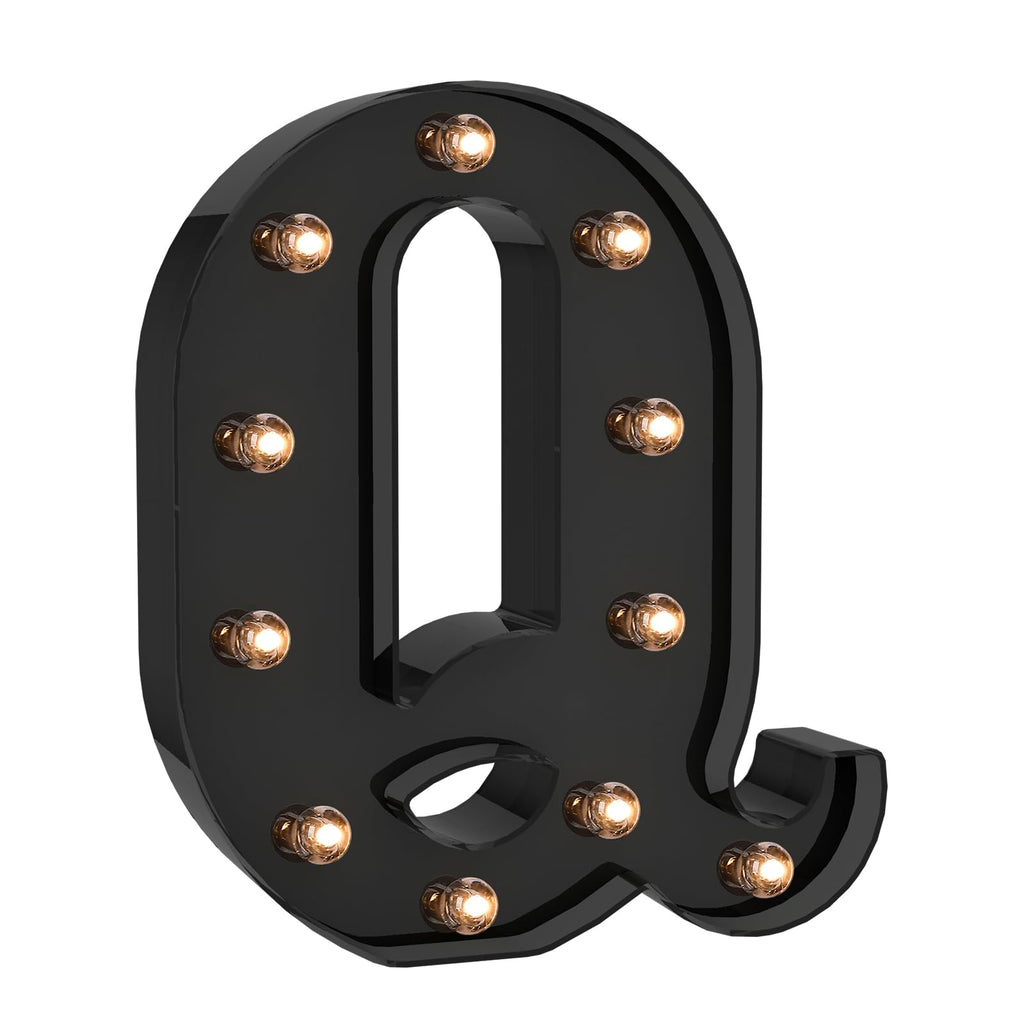 Foaky Black LED Letter Lights for Room Decor - Bedroom Wall Decor, Alphabet Lights for Home, Wedding, Party - Battery Operated （Q）