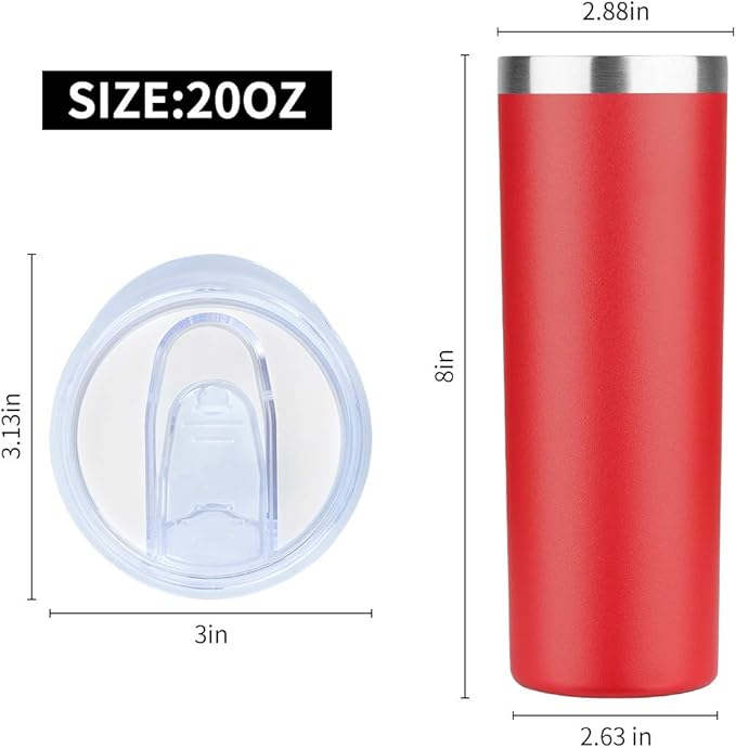 HASLE OUTFITTERS 20 oz Skinny Tumbler, Stainless Steel Insulated Slim Tumbler with Lid, Reusable Double Wall Travel Coffee Mug, Durable Powder Coated Travel Water Cup(Red, 1)