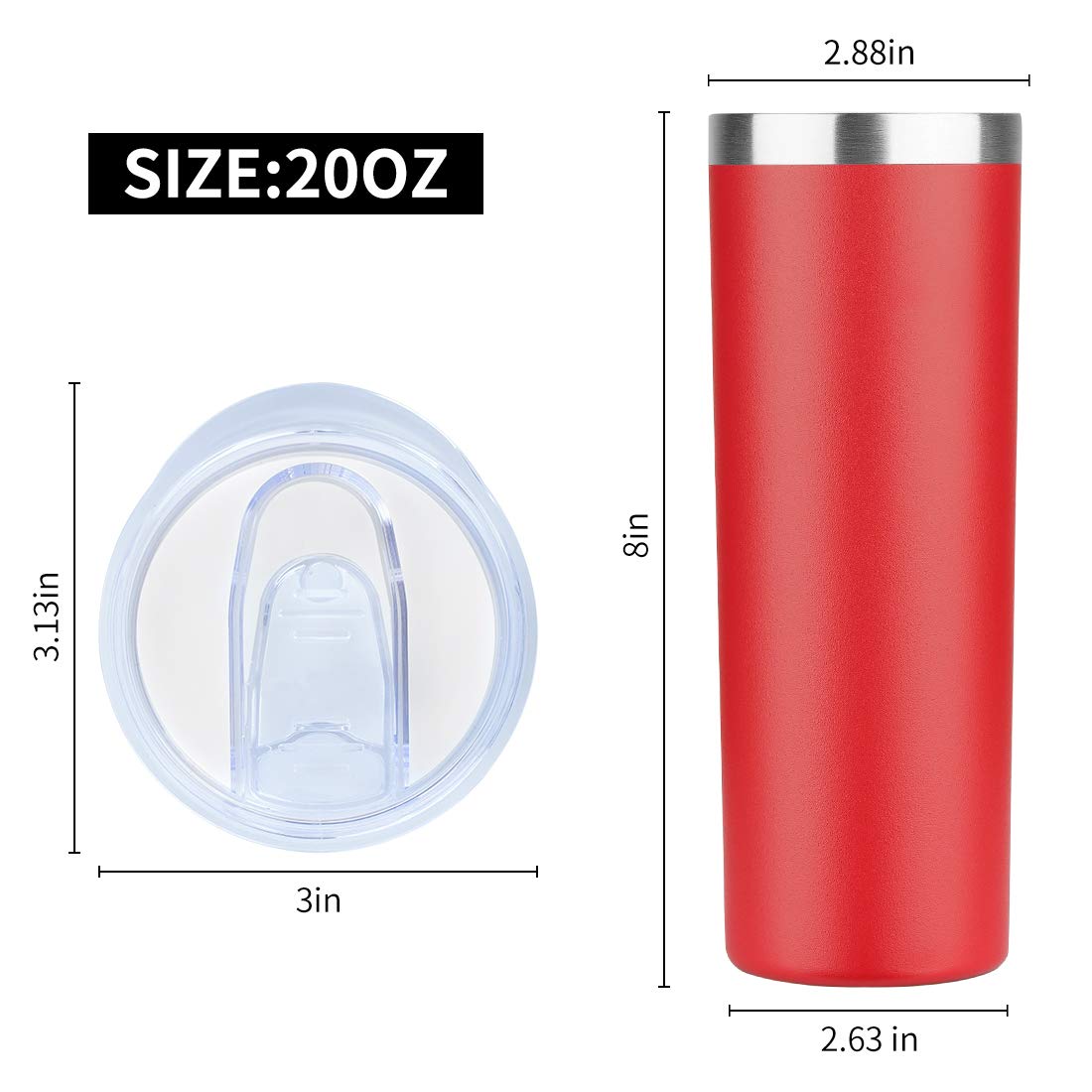 HASLE OUTFITTERS 20 oz Skinny Tumblers Bulk Set, Stainless Steel Insulated Slim Tumblers with Lids, Reusable Double Wall Travel Coffee Mugs, Durable Powder Coated Travel Water Cups(Red, 4)