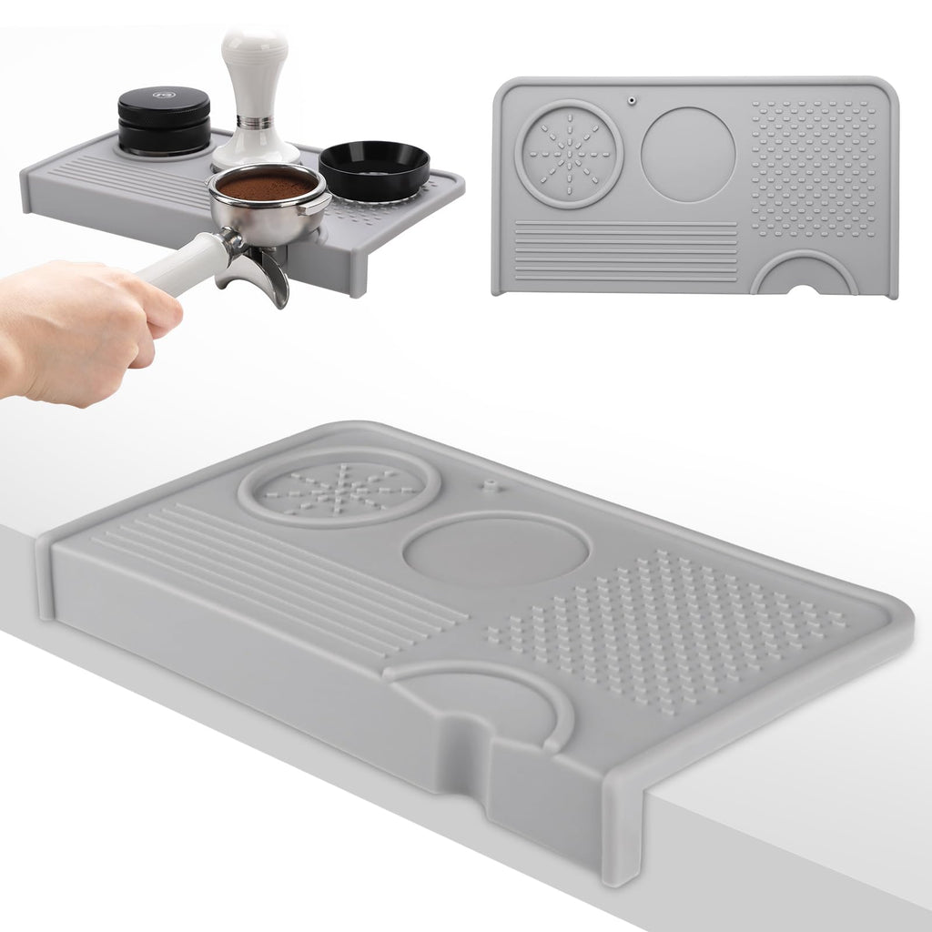 Espresso Tamping Mat, Coffee Tamper Mat, 10.4×5.6 In Silicone Coffee Matt for Counter, Espresso Machine Accessories, Waterproof and Heat Resistant Tamp Mats for Espresso Coffee Station(Grey)