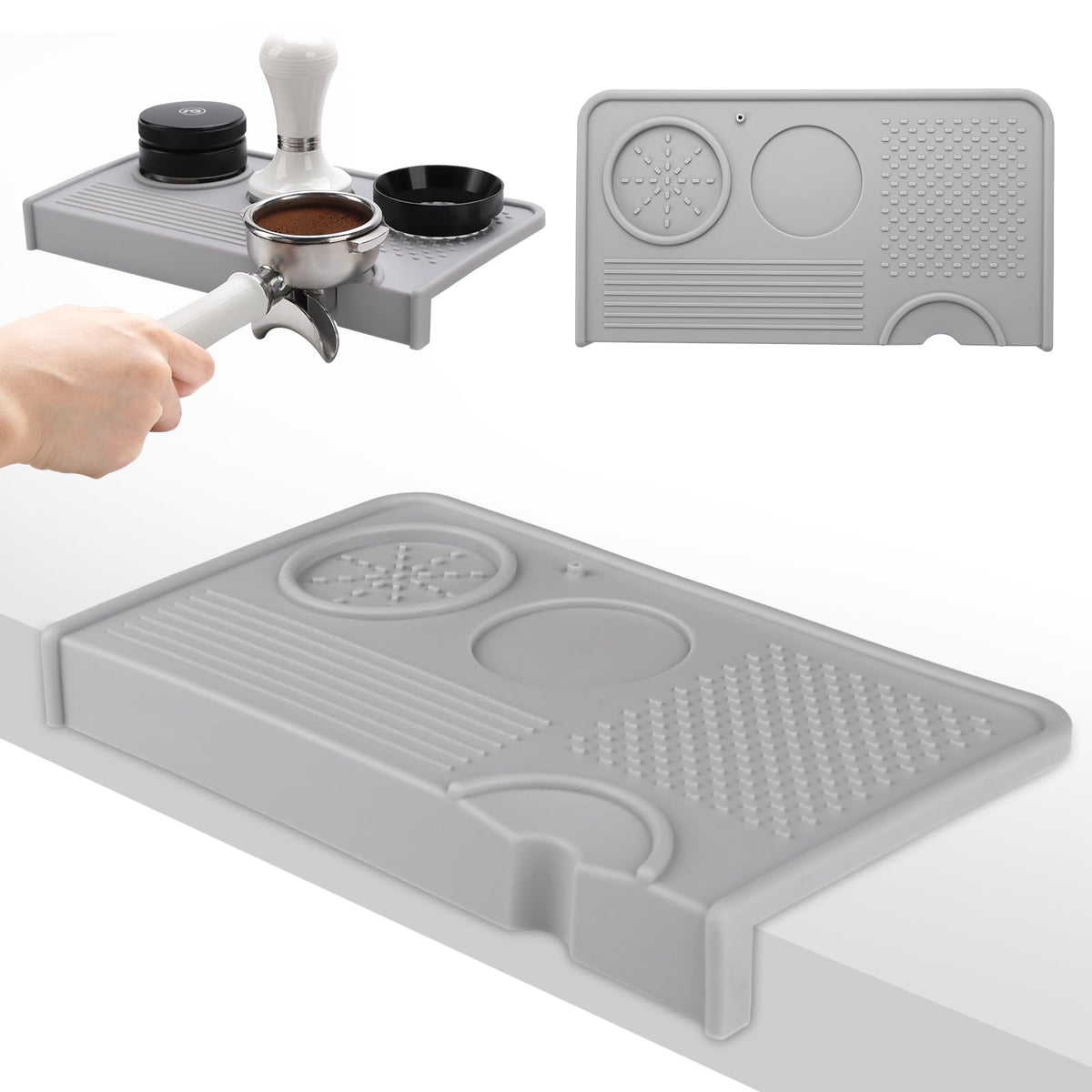 Espresso Tamping Mat, Coffee Tamper Mat, 10.4×5.6 In Silicone Coffee Matt for Counter, Espresso Machine Accessories, Waterproof and Heat Resistant Tamp Mats for Espresso Coffee Station(Grey)