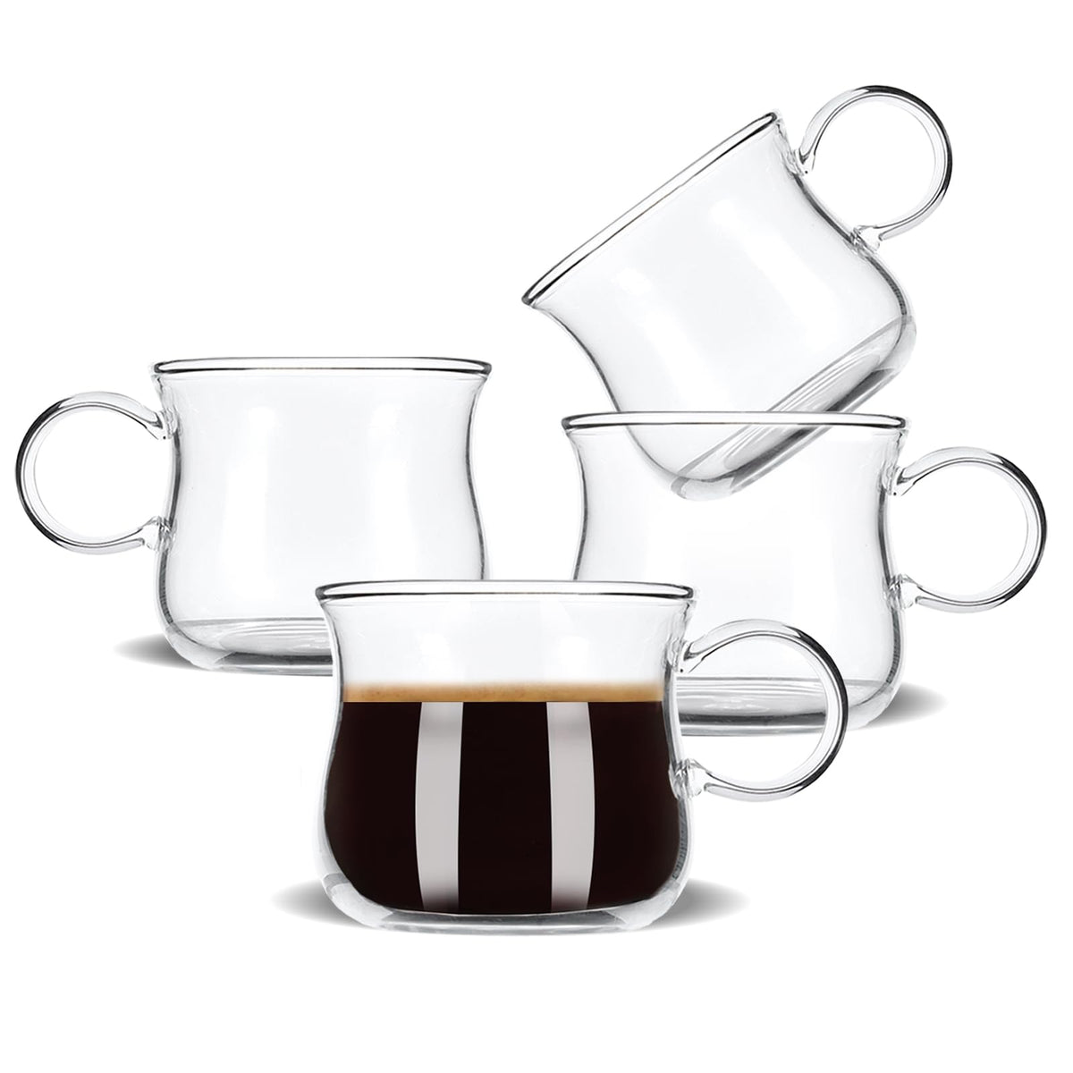 BOILMERIT Espresso Cups Set of 4, 5 Ounces Espresso Shot Glass, Clear Double Esperesso Glasses with Handle, Small Tazas De Cafe Espresso Machine Accessories