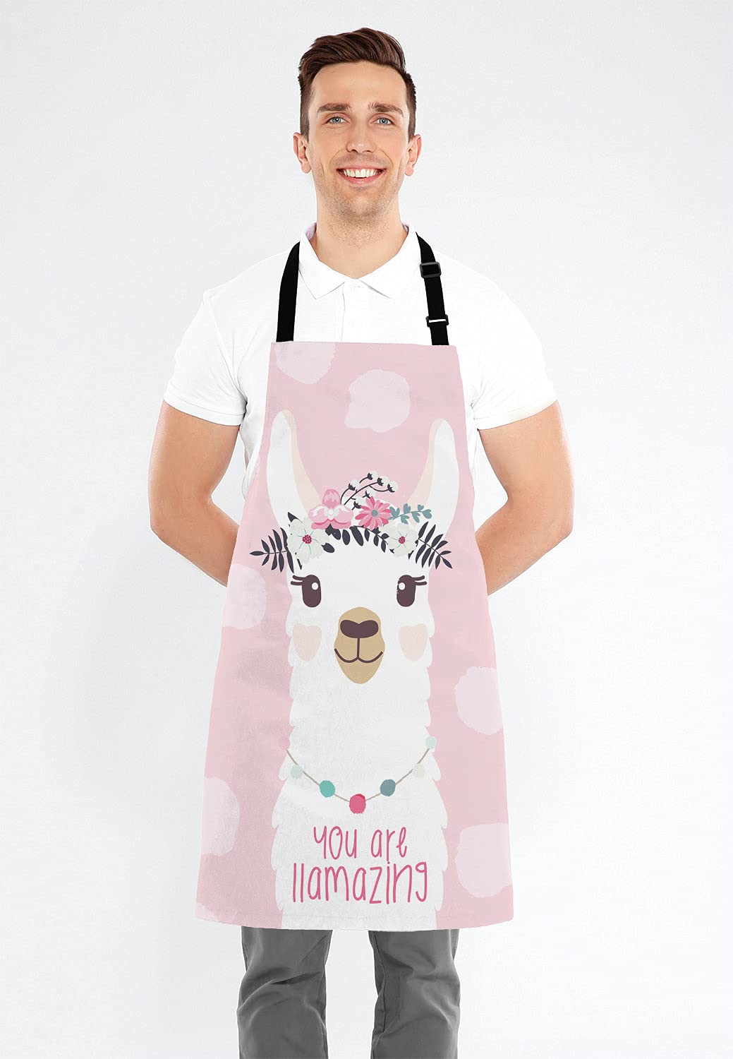 Lefolen Llama with fun quote You are llamazing Bib Apron with Adjustable Neck for Men Women,Suitable for Home Kitchen Cooking Waitress Chef Grill Bistro Baking Apron